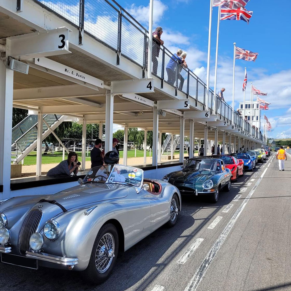 Jaguar XK120 in Goodwood pit lane