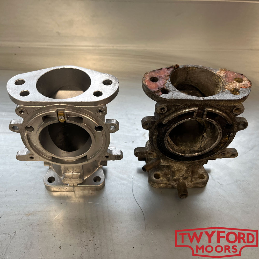 Before and after carburettor body cleaning