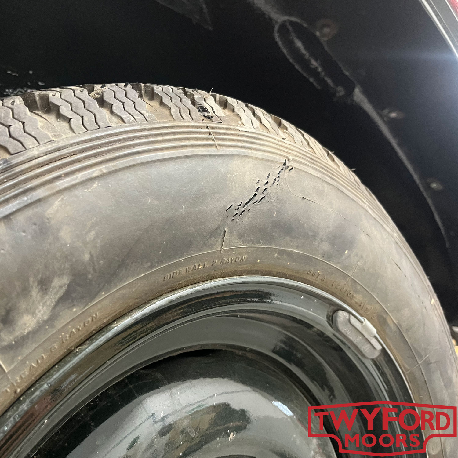 Perished classic car tyre